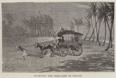 Het Starten van de Postkar in Ceylon door Charles Edwin Fripp